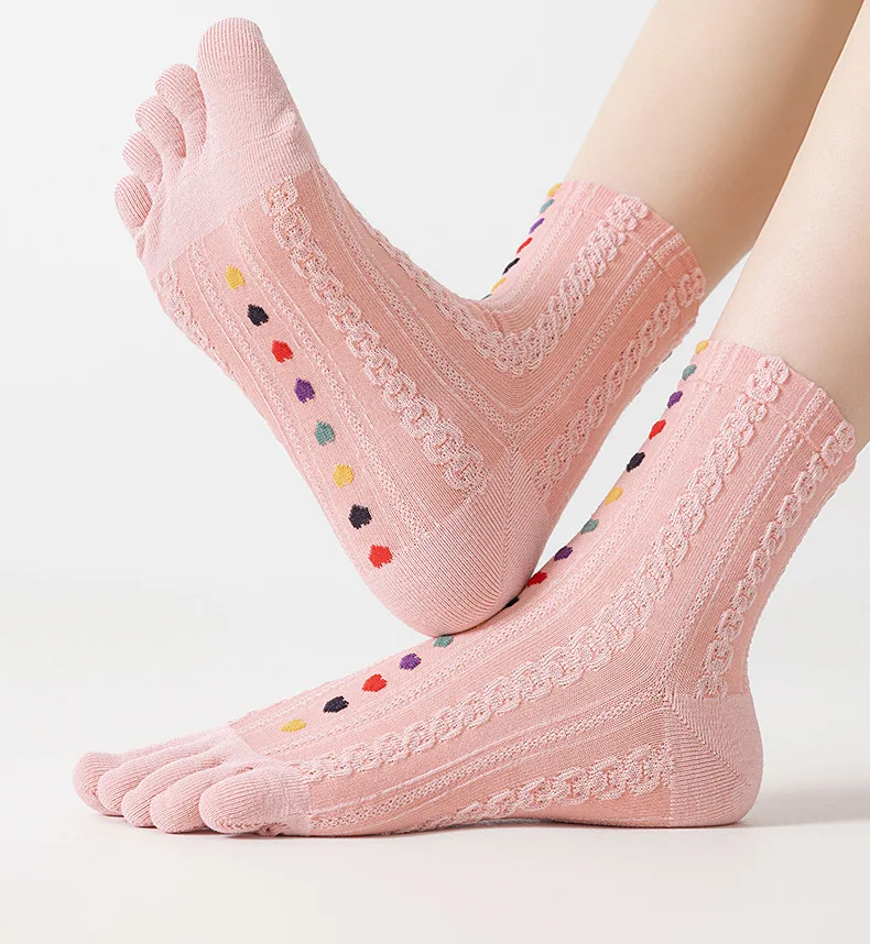 5 Pairs Finger Socks Women Girl Cotton 3D Jacquard Vintage Cute Colorful Soft Elastic Sweat-Absorbing Toe Socks 4 Seasons