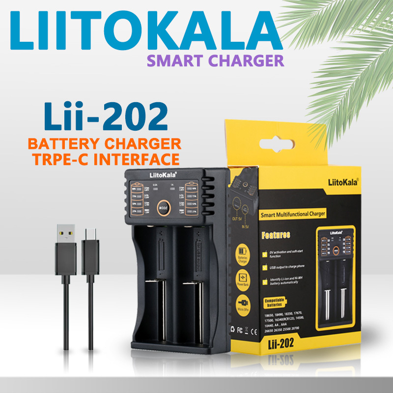  LiitoKala Lii-202 Battery Charger for 18650, 21700, 20700, 26650, 14500, 16340 NiMH & Li-Ion Batteries 