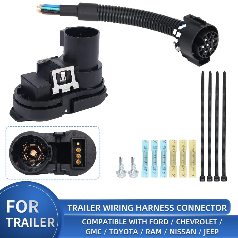 

Trailer Wiring Harness 4/7 Pin Connector with Bracket Plug-and-Play Tow for Trailer Lights, Fits Ford GM Toyota Ram Nissan Jeep