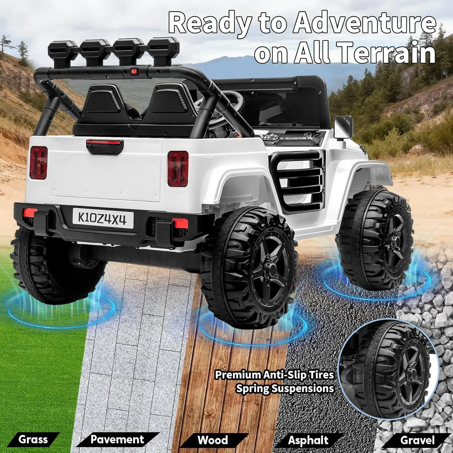 2-zits rit op auto voor kinderen, 24V elektrisch speelgoed met afstandsbediening, 4 krachtige motoren, 4WD/2WD, 3 snelheden, led-verlichting, Bluetooth,