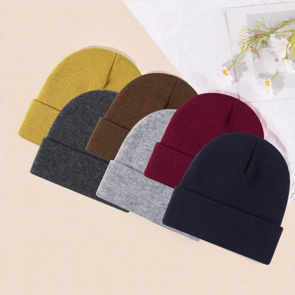 Hats For Women Beanie Knitted Hat Winter Men's Hats Women Beanies For Ladies Skullcap Solid Cap Retro Brimless Baggy