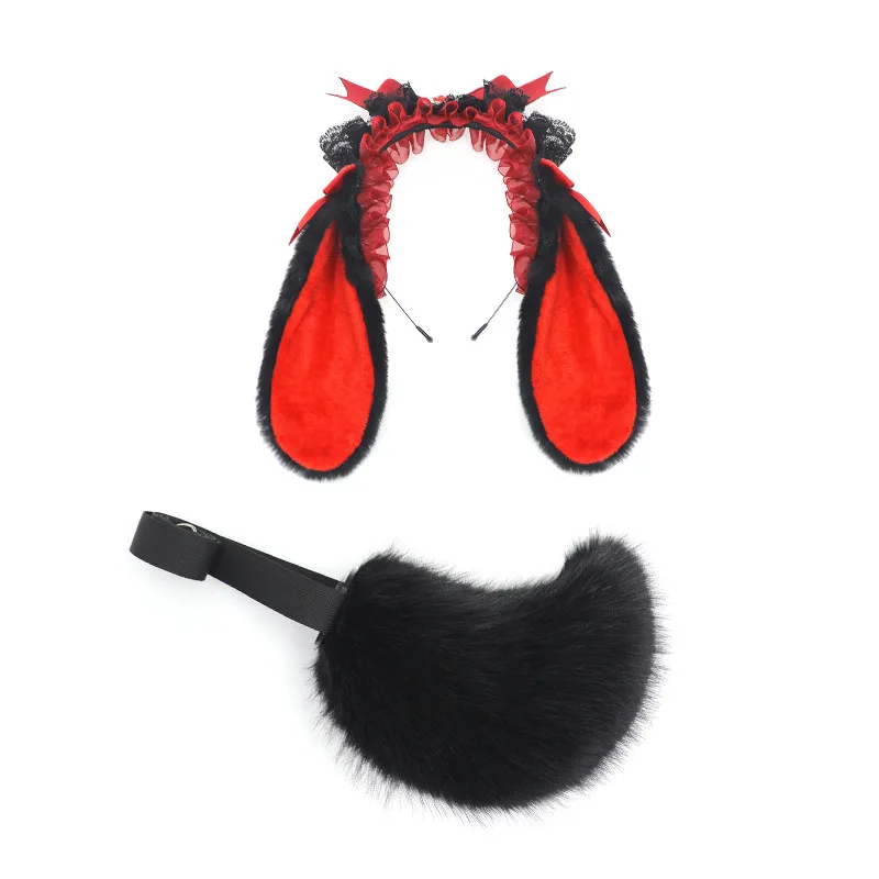 Lolita orelhas de coelho bandana orelhas de coelho de páscoa headwear pelúcia caído orelhas de coelho cauda acessórios para o cabelo comic-con cosplay adereços