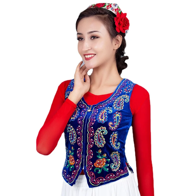 XSilk-Costume de danse iang Uyghur pour femme, gilet brodé, glacé Uygur, performance sur scène