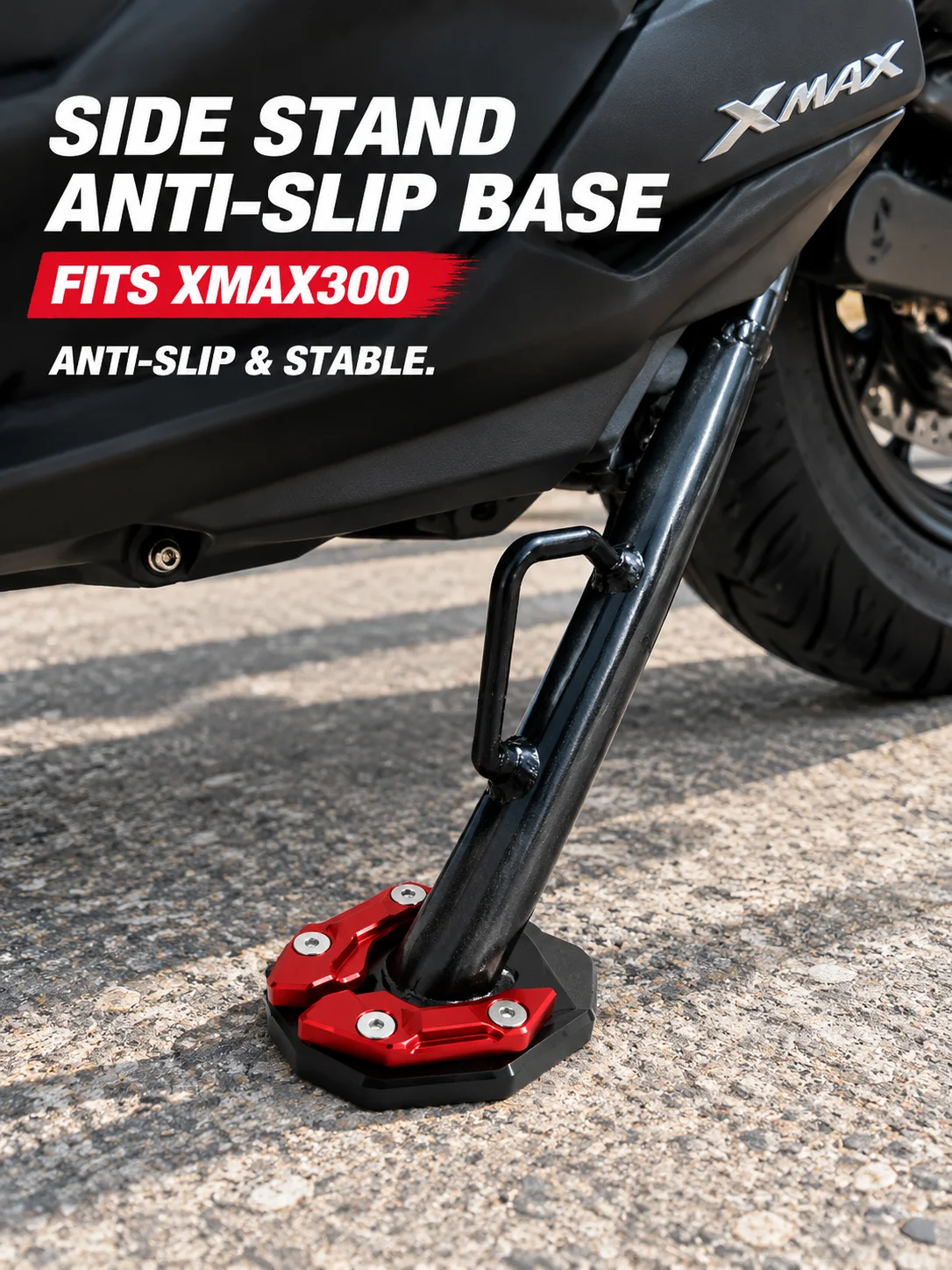CNC Aluminum Motorcycle Side Stand Enlarger Pad Anti‑Slip Kickstand Foot Support Base Plate For Yamaha NMAX155 XMAX300 GSX250R