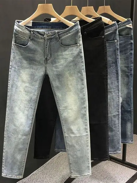 

High-End Men's Straight Leg Jeans Slim Fit Elastic American Style Casual Fashion Urban Cotton Blend Four Seasons Wear