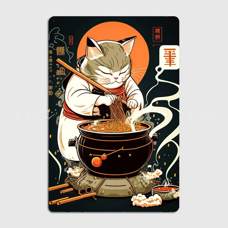 

Kawaii Sushi Cat Kitchen Food Sign Restaurant Poster Metal Cinema Kitchen Printing Sign Room Wall Decor Tin Home Decoration