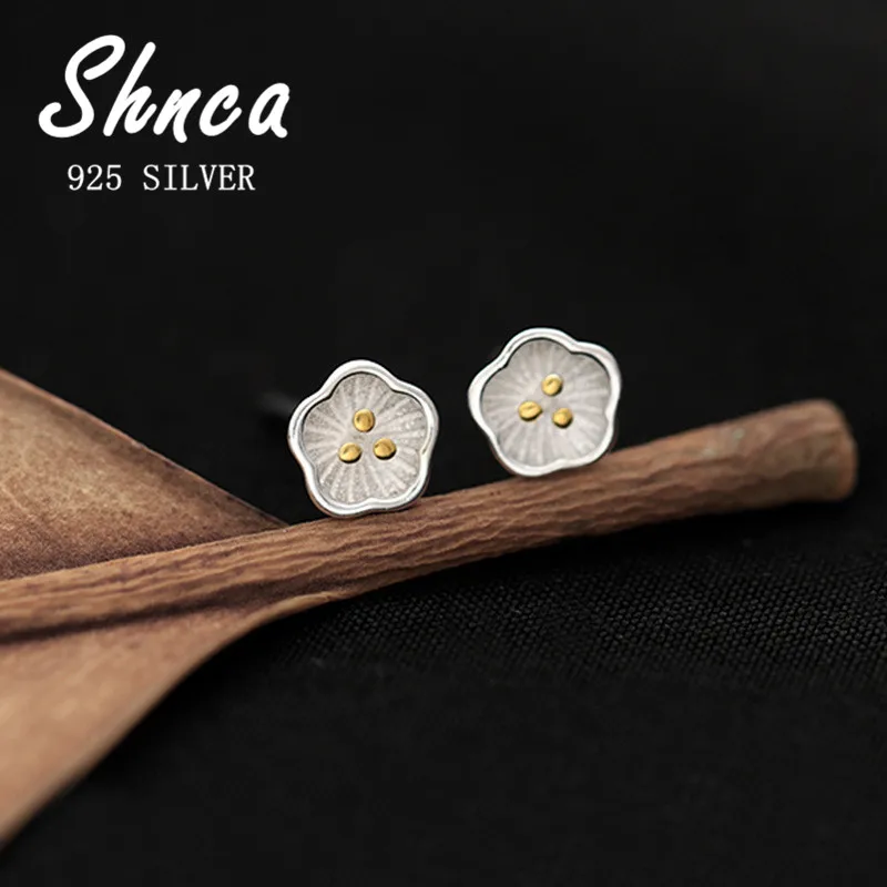 New High Quality 925 Sterling Silver Golden Stamen Flowers Stud Earrings For Women Girl Jewelry Gift Brincos LE016