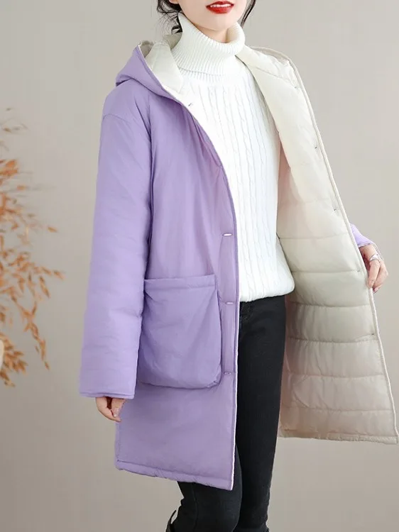 

Warm Thiened Cotton Jaet Loose Long Winter Coat Korean Sle Women's Clothing Polyester Fiber Filled Hooded Coat