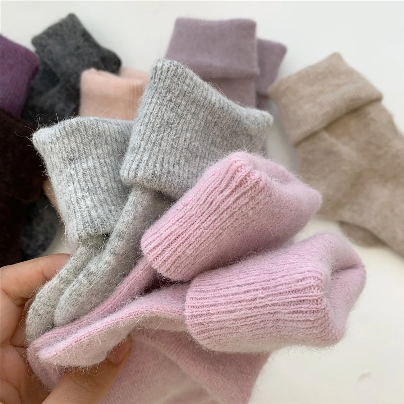 

Solid Rabbit Hair Woman Socks Winter Thick Warmer Long Socks Japanese Kawaii Cute Thermal Cashmere Christmas Sock New Year Gifts