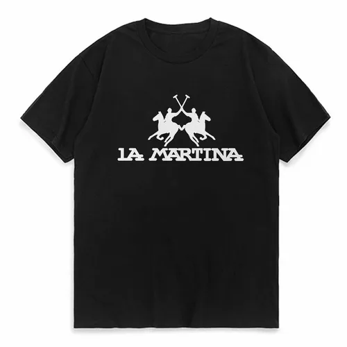Imagen 2 del producto Camiseta de manga corta con cuello redondo y estampado de patrón LA MARTINA holgada deportiva informal a la moda de algodón puro de verano para hombre