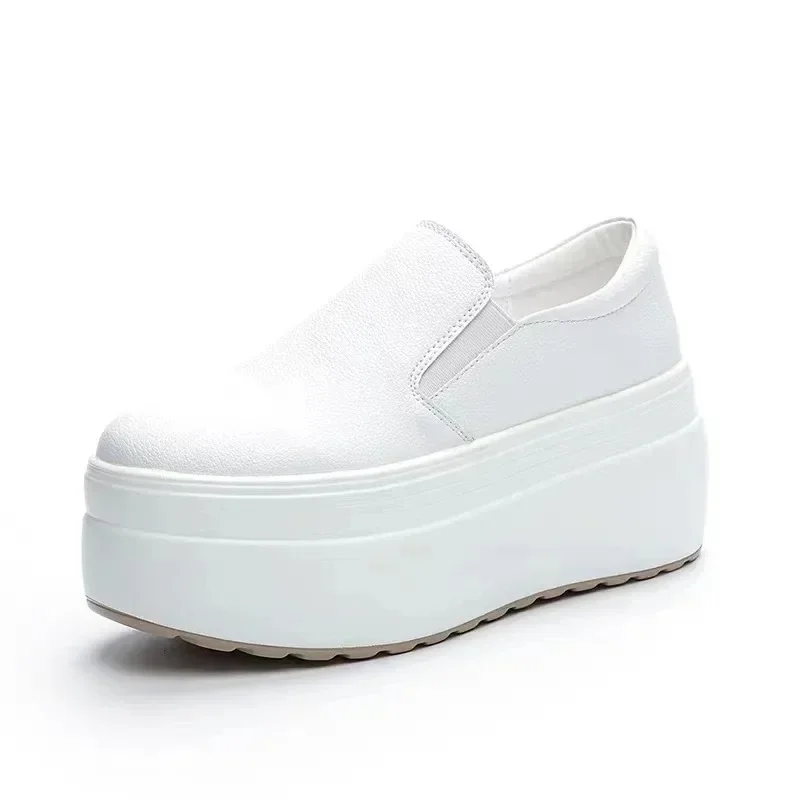 2024 Thick-soled Height-enhancing Women Shoes Casual Versatile Platform Loafers Lazy Slip-on White Shoes