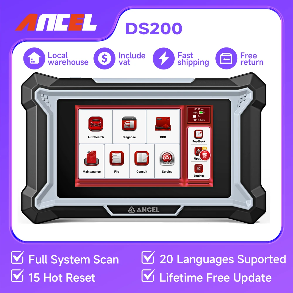 2025 ANCEL DS200 OBD2 Tool 15 Reset Code Reader D.PF Regen Engine ABS SRS Airbag Reset Full System Diagnostic Automotive Scanner
