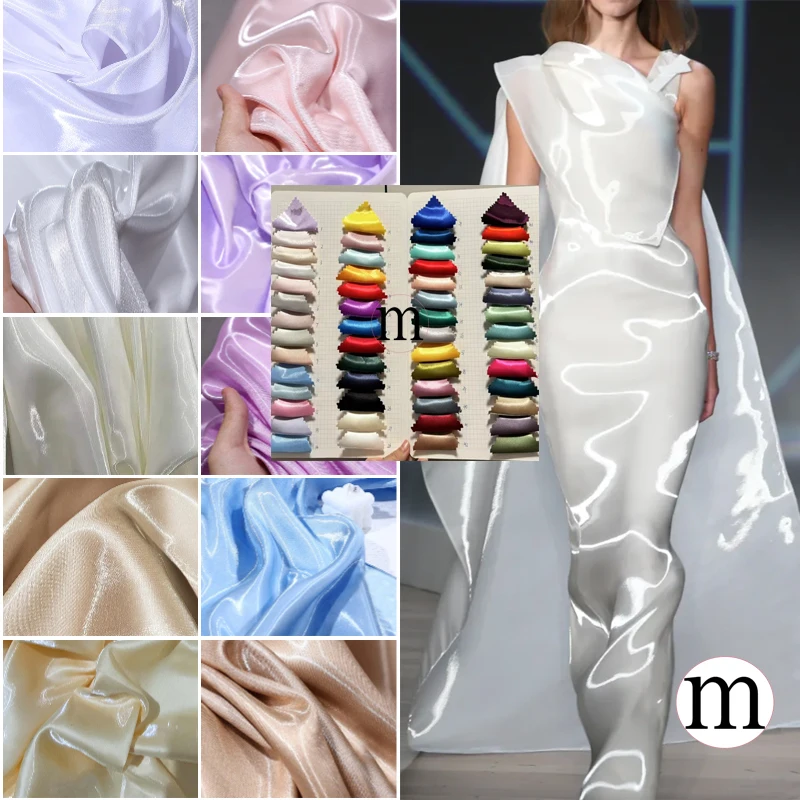 

Роскошная блестящая шелковая атласная ткань цвета слоновой кости Galaxy - глянцевый жидкий атлас металлик для платьев, костюмов, курток Дизайнерская одежда