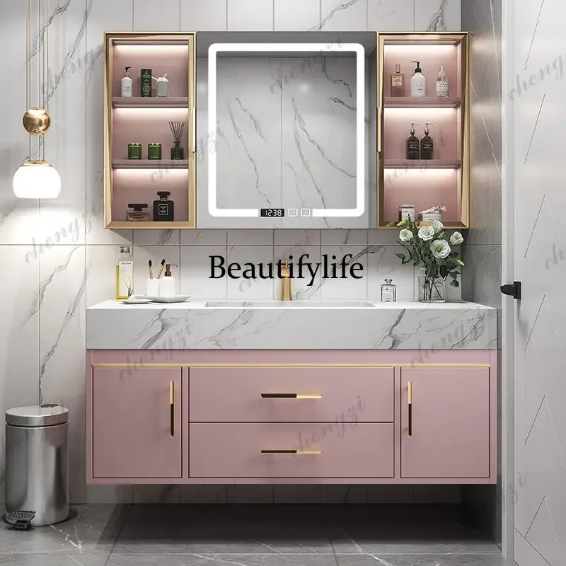 Y136 Y136 Fashion Vanity Light Luxury Slate One Basin Modern Minimalist Hand Wash Combination Bathroom Storage Cabinet With Mirr