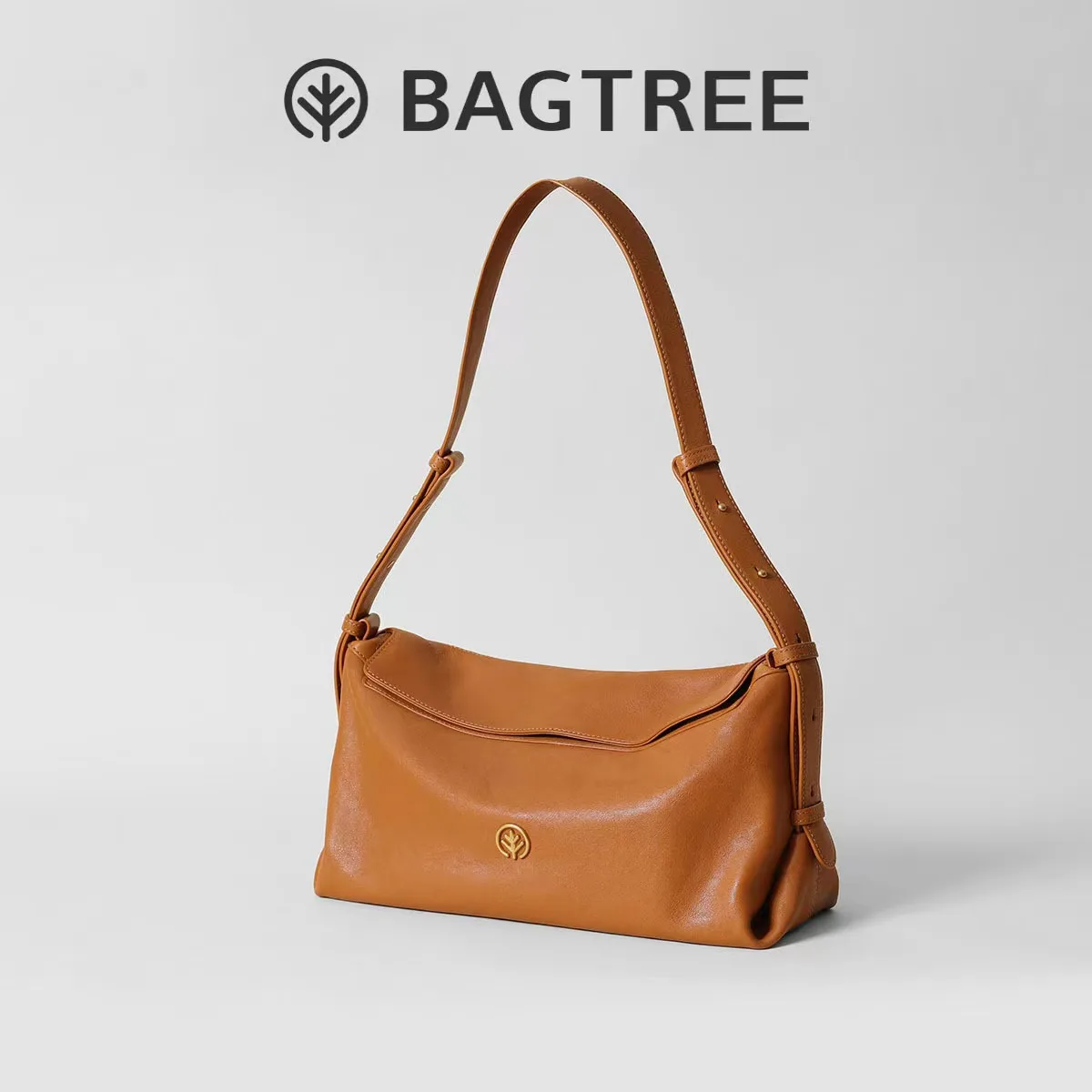

BAGTREE Milk Box Bag Vegetable-Tanned Leather Medium-Small Size Large Capacity Single Shoulder Bag Crossbody Pillow Hobo Bag