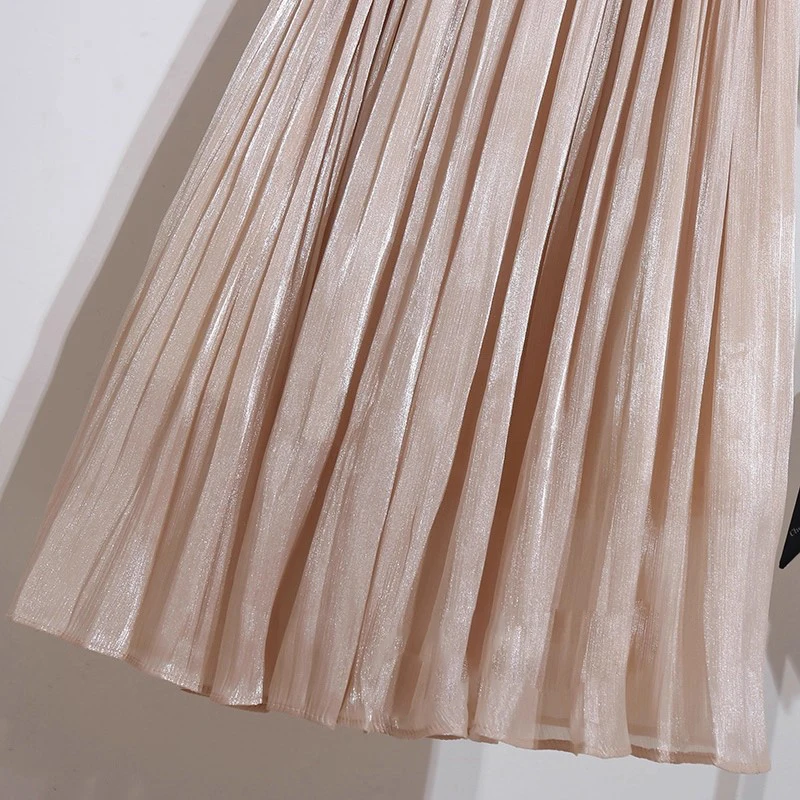 2026 Frühjahr/Sommer Neuer Glänzender A-Linien-Rock für Damen, Einfarbig, Hohe Taille, Französischer Pariser Stil, Eleganter Asymmetrischer Rock – Detail 19