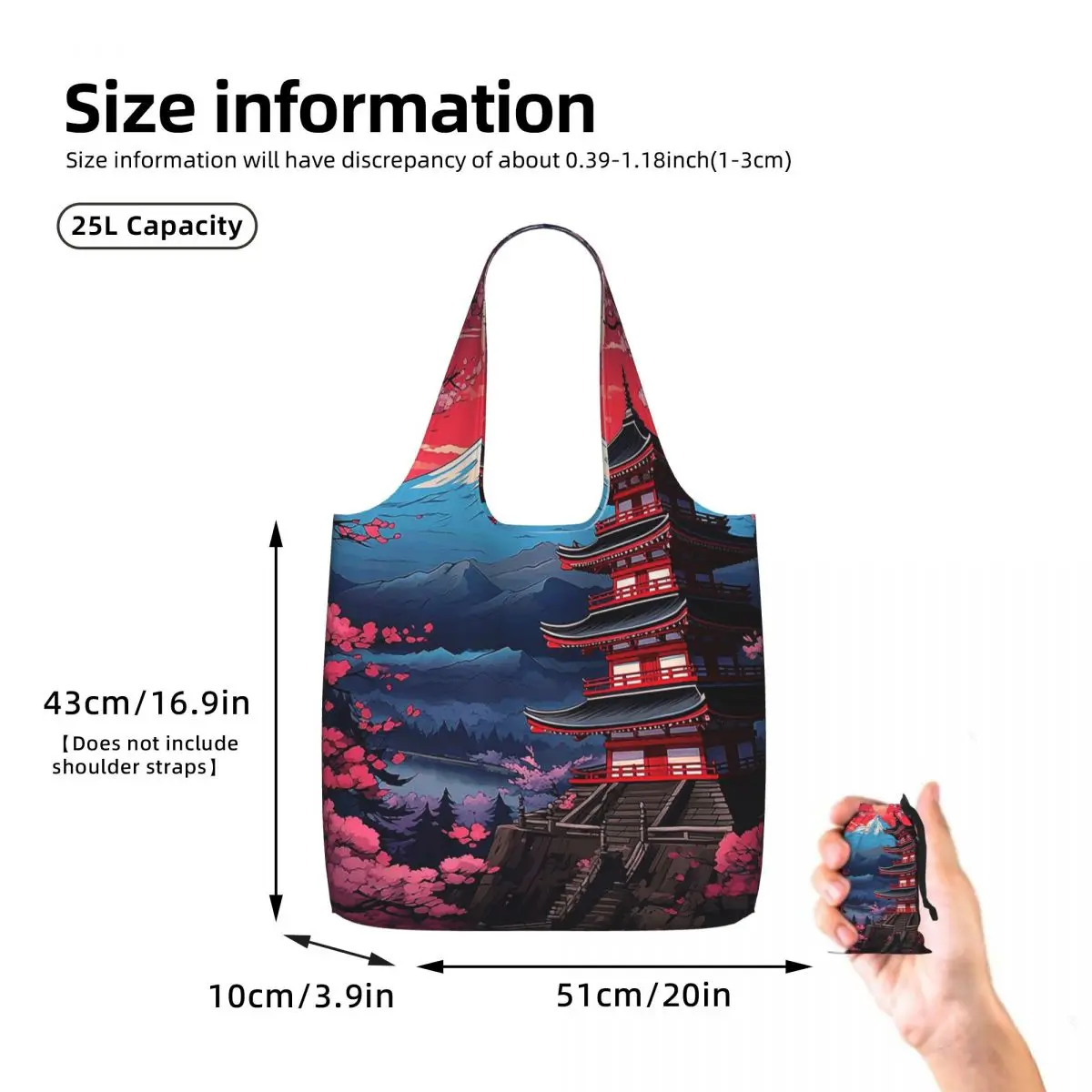 Japan Sakura Cherry Blossoms With A Red Rising Sun Shopping Tote Bag Canvas Large Capacity Shoulder Bags Shopper Grocery Handbag