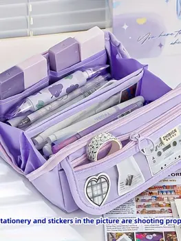 大容量鉛筆盒,多層文具袋,桌上文具收納袋,大容量文具盒,手提式 8 最佳銷售 淡紫色袋子 - №2