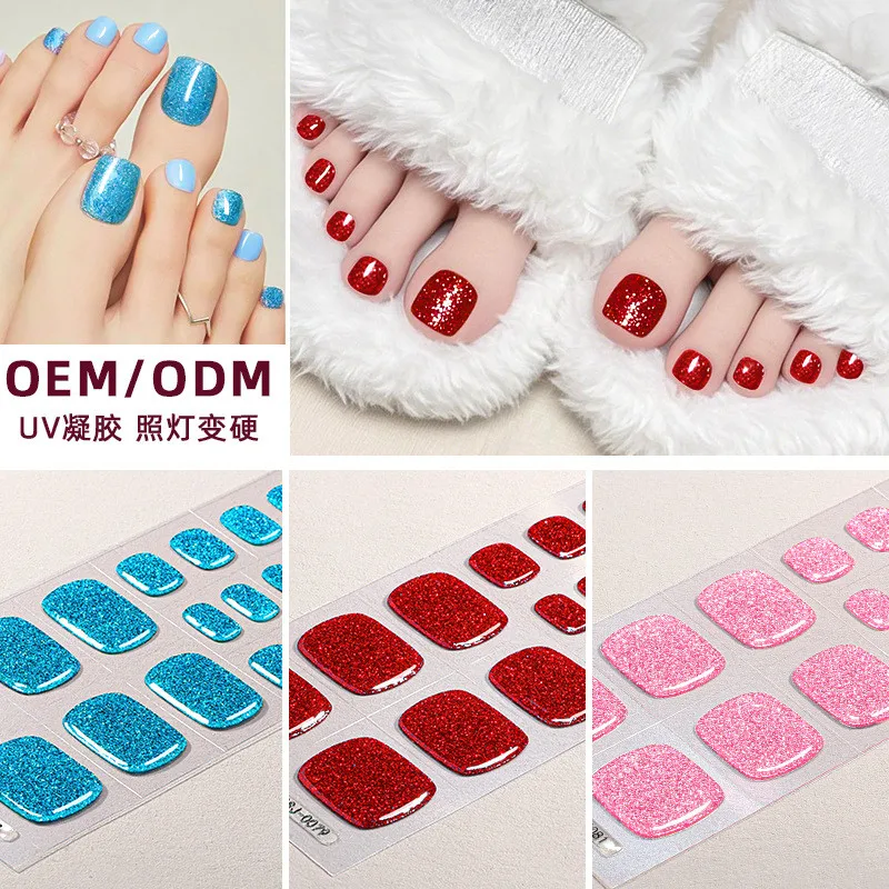 Naklejki na paznokcie UV żelowe, wodoodporne i odporne na pot, naklejki na paznokcie francuskie z proszkiem \"scallion\", półutwardzone naklejki na stopy.