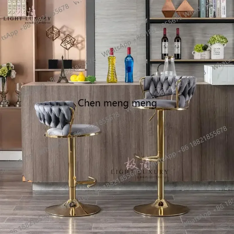 Discount Hot Sale Nordic Light Luxury Fabric Bar Chair Simple Stainless Steel Design Household High Stool Rotating Bar Chair