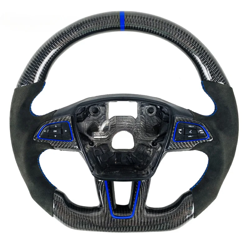 

For Ford Focus MK3 MK4 Custom Black Suede Leather Carbon Fiber Steering Wheel