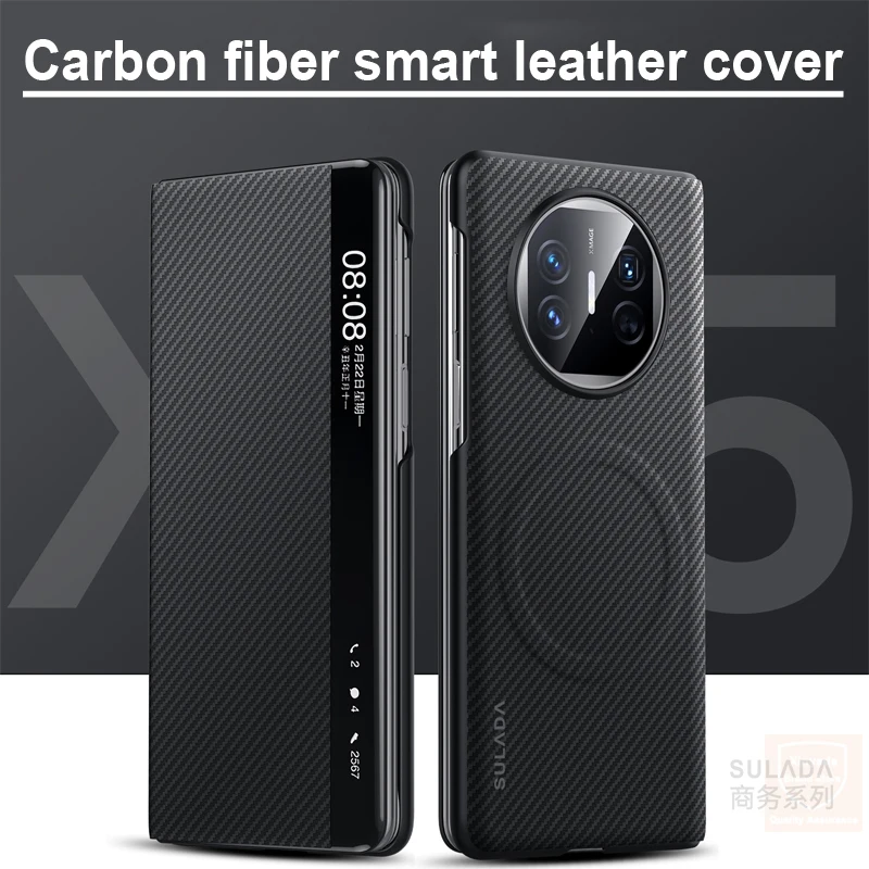 Carbon Fiber Leather Case For Huawei Mate X5 Flip Smart Phone Case For Huawei Mate X5 MateX5 360 Cover Shell Skin Bumper Armor