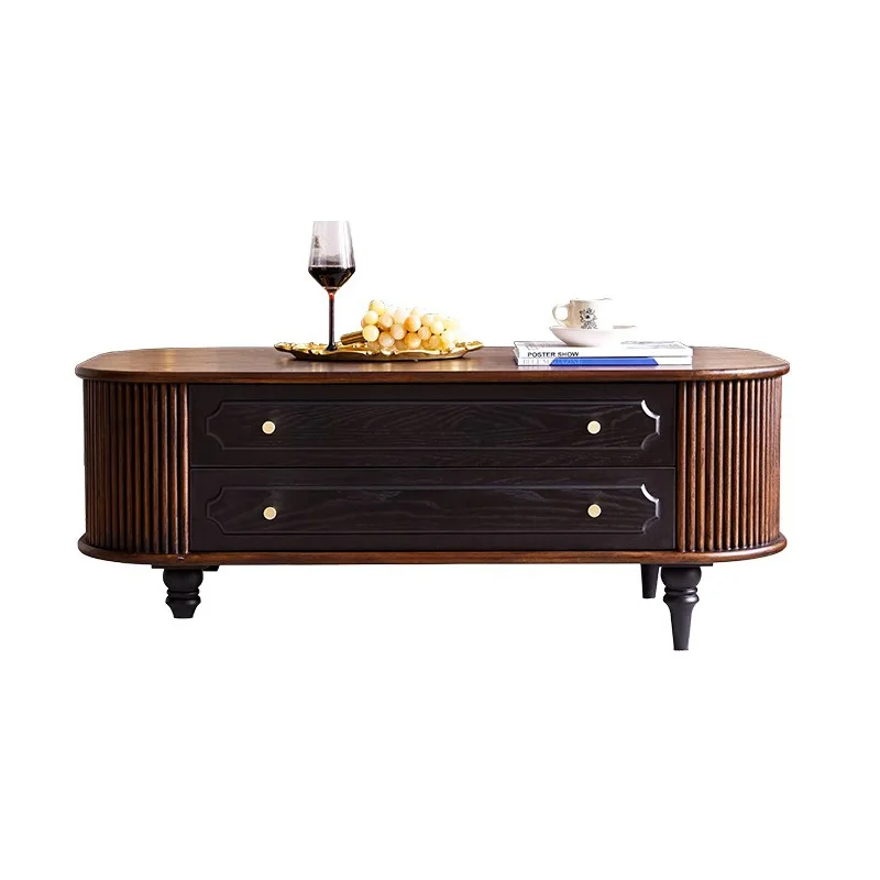 

Solid wood coffee table, French retro oval, medieval tea table