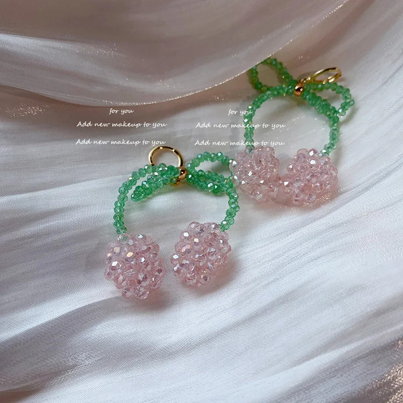 Bow cherry beaded earrings for women summer sweet age-reducing earrings