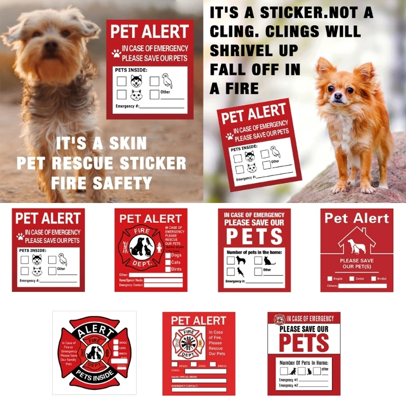 8PCS Pet Dogs Cat Inside Stickers Safety Fire Pet Alert Sticker for Window Door Pets Alert Stickers for Home Emergency Y5GB