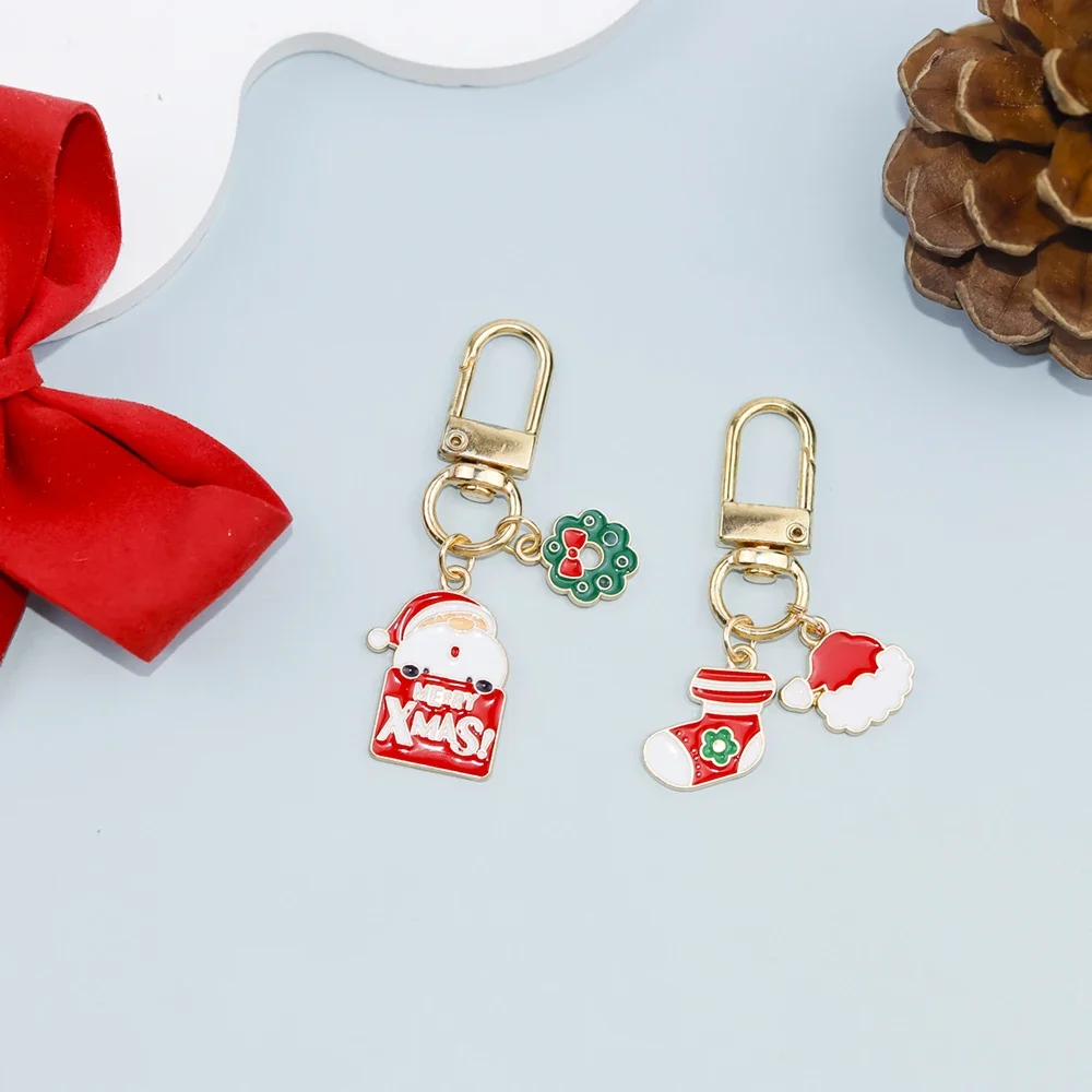 Enamel Christmas Keychain Creative Snowman Elk Santa Clause Keyring For Women Men Handbag Pendants DIY Festival Gifts