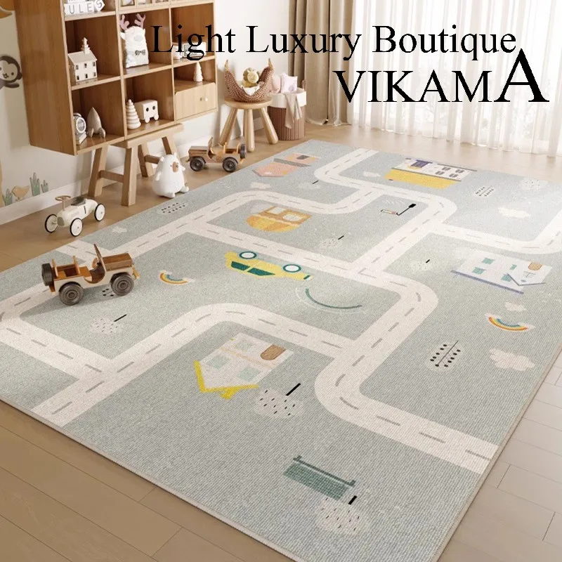 VIKAMA Cartoon Car Traffic Crystal Velvet Children's Room Fun Carpet Living Room Household Stain-resistant Non-slip Carpet