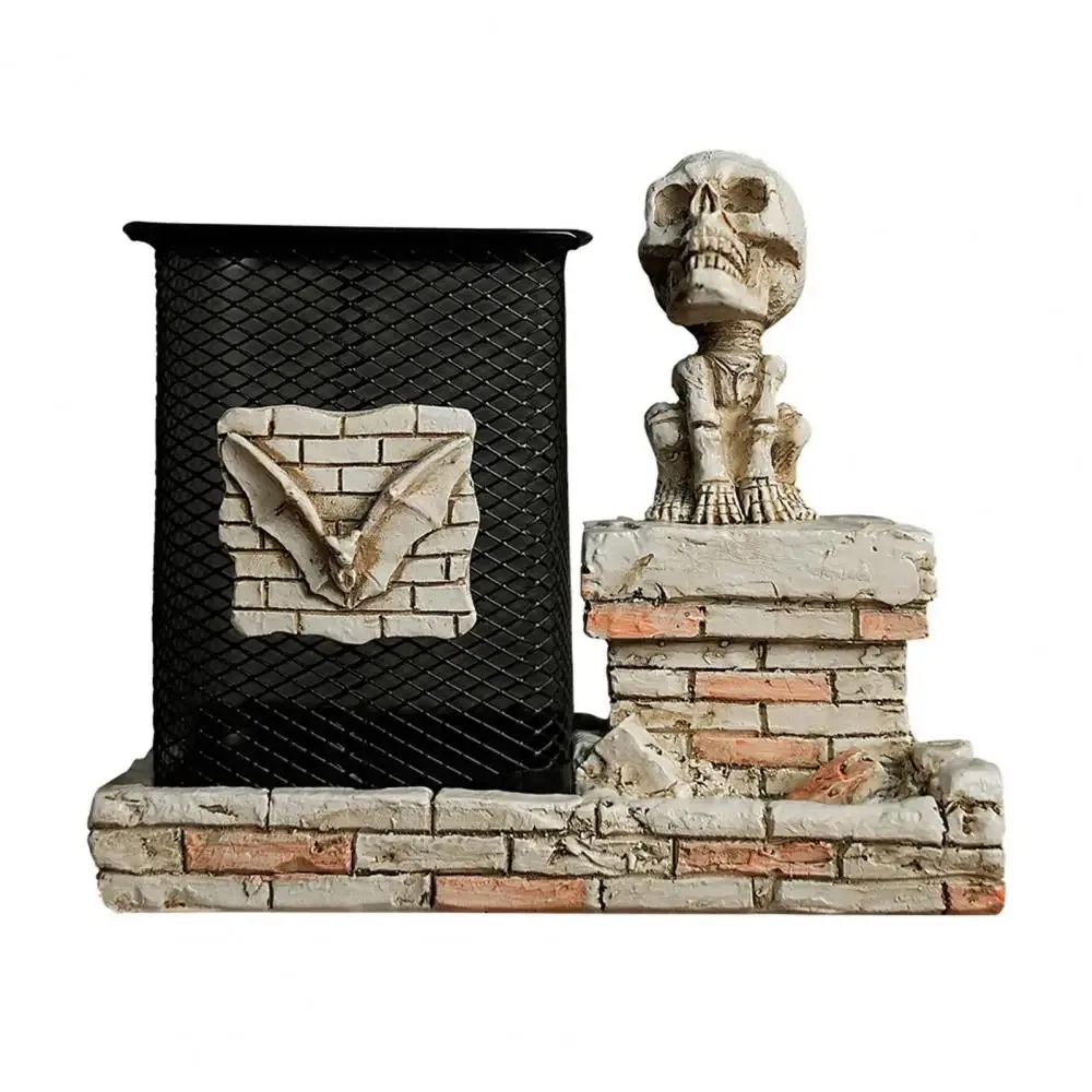 

Страшный держатель для ручки с черепом на Хэллоуин, забавный фестиваль, статуя скелета, орнамент, изделия из смолы, скелет, держатель для зубной щетки, дом с привидениями