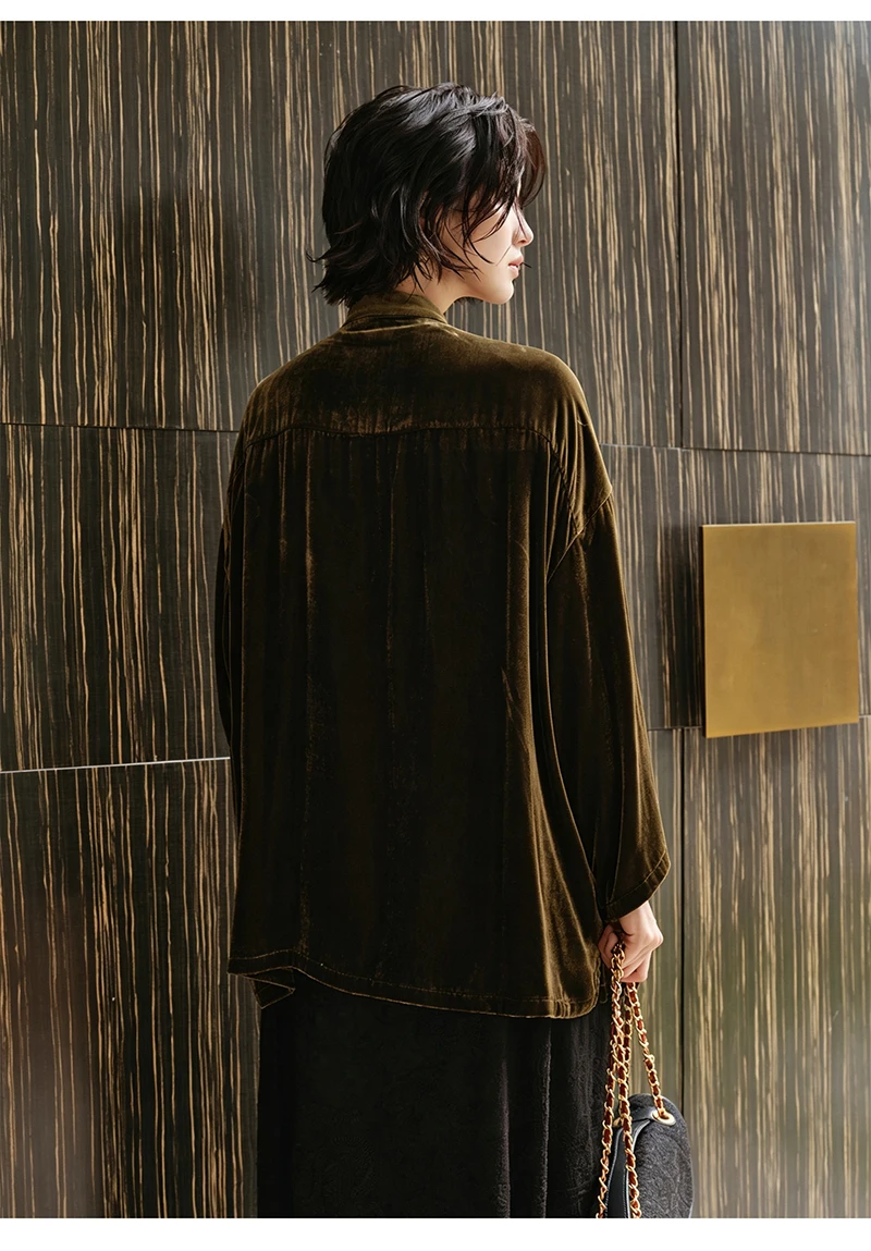 Luxurious 100% Silk Velvet Women's Coat - Spring-Autumn Elegant Retro Loose Top Soft, Fine, Light and Comfortable Casual Fashion