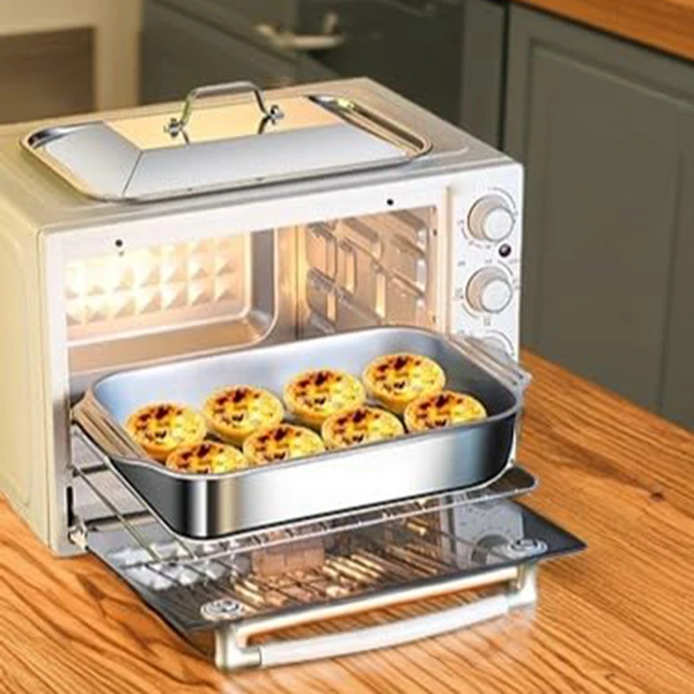 مقلاة Lasagna من الفولاذ المقاوم للصدأ مقاس 18 × 11 بوصة من الدرجة التجارية مع عمق 3 بوصة وغطاء ومقابض تعمل باللمس البارد للطهي بالفرن إلى الطاولة