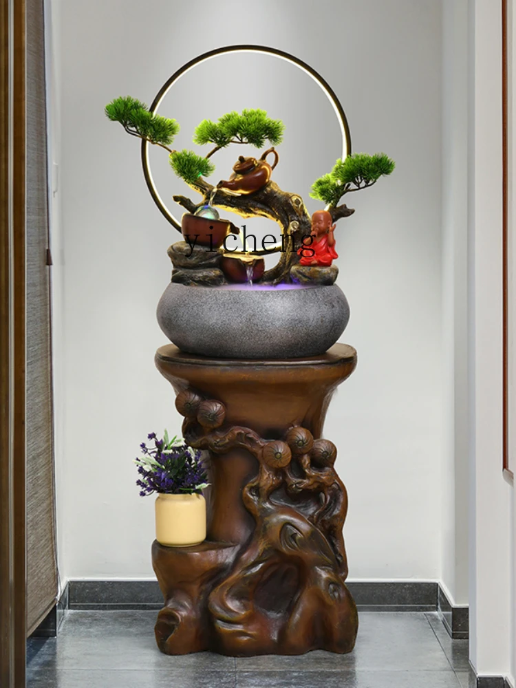 YY Fountain Fish Tank Fortune Creative Bonsai Artificial Greeting Pine Decoration Floor