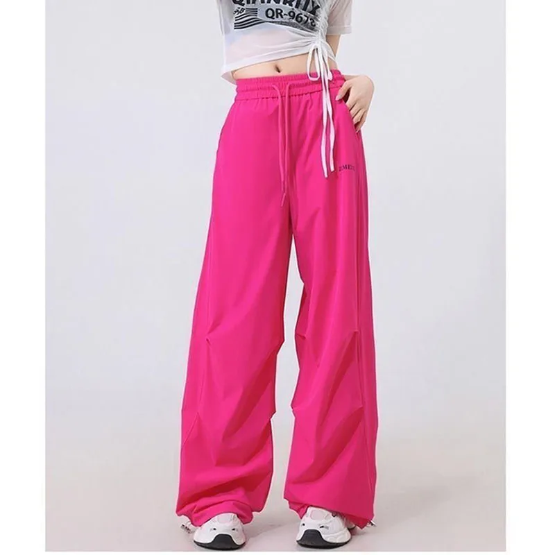 

Fashion Printed Letter Spliced Pockets Casual Pants Female Clothing 2025 Spring Summer New Loose Elastic High Waist Cargo Pants