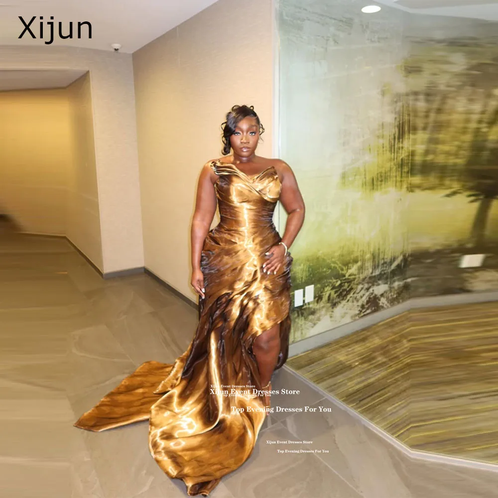 Xijun Sexy Gold Mermaid Evening Dresses Sleeveless Pleated Long Prom Dresses 2026 Formal Birthday Party Gowns Women Customized