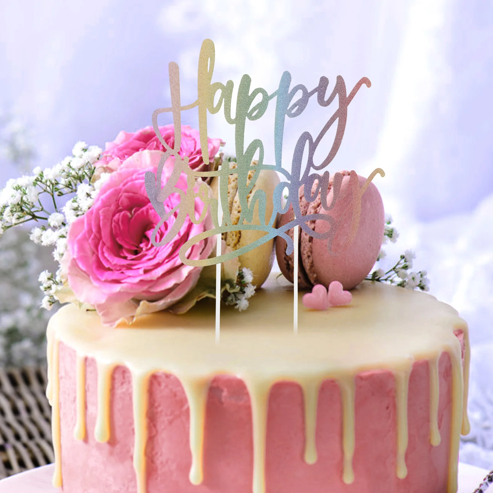 5 szt. Brokatowych dekoracji na tort urodzinowy, ozdoby na ciasta i babeczki, dekoracje na tort urodzinowy z napisem Happy Birthday