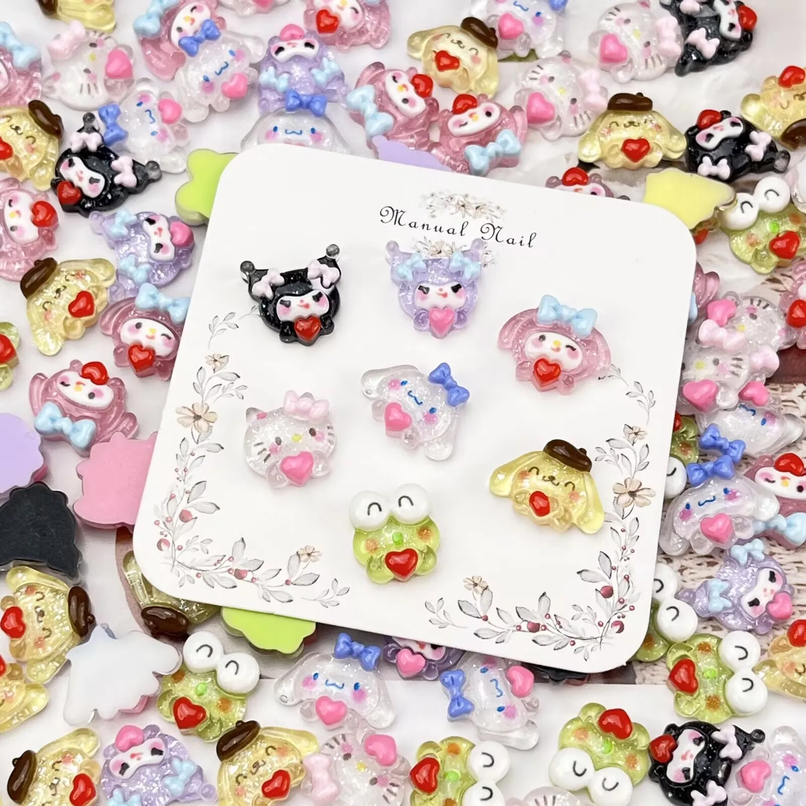 20pcs Hello Kitty Kuromi Pudding Dog acrylic nail charm Nail Art Decor DIY Nail Accessories for Creative Manicures