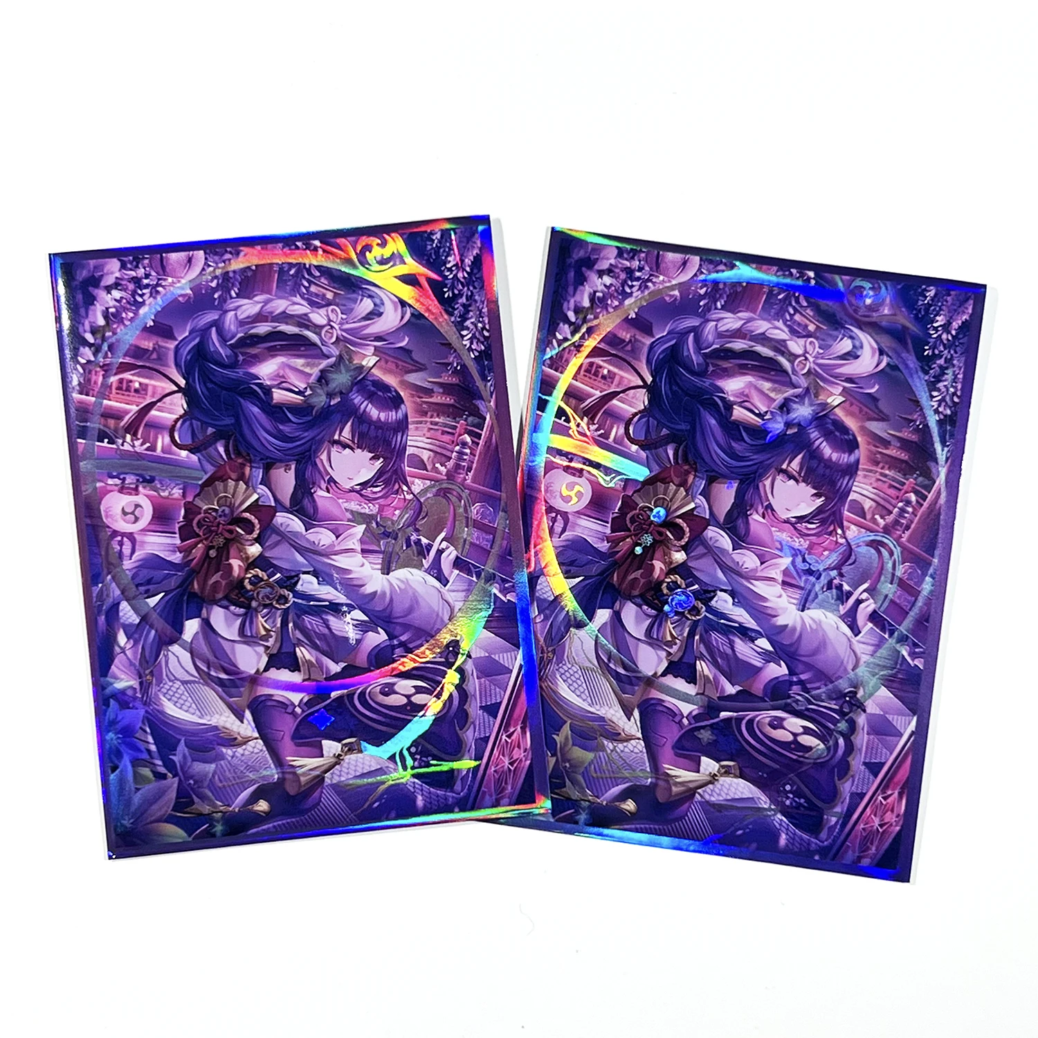 60PCS Raiden Shogun Card Sleeves PKM Sleeves Holographic Trading Card Protector for MTG Standard Size Foil Pocket