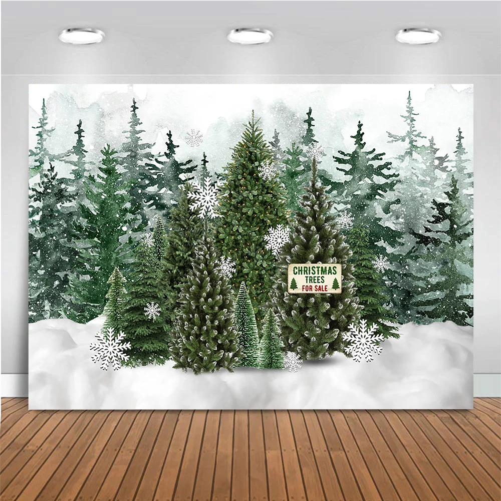 Arrière-Plan de Photographie de Forêt d'Hiver, Flocon de Neige, Portrait d'Enfant, Arbres en Bois, Décor de Noël, Accessoires de Studio Photo pour Enfant et Bébé