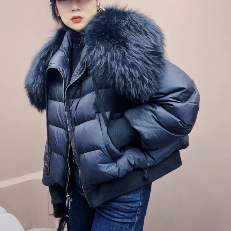 MENINA BONITA 2023 Fashion Winter Puffer Jacket Women Large Real Raccoon Fur Collar  Female Parkas Thick Warm Goose Down Coat