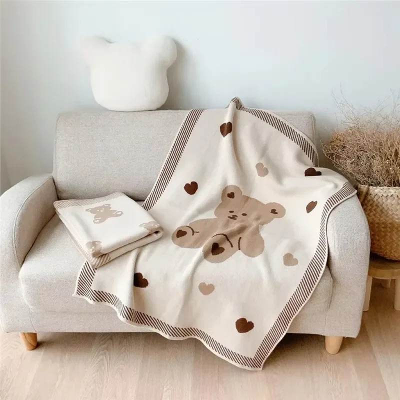 

Cotton baby blanket super soft knitted cute animal bear solid color bedding