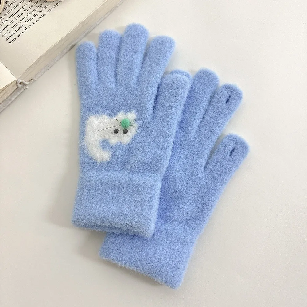 1 Pair Durable Warm Women's Winter Glove Knitted Thickened Knitted Glove Stretchy Faux Mink Fur Fleece Lined Glove Outings