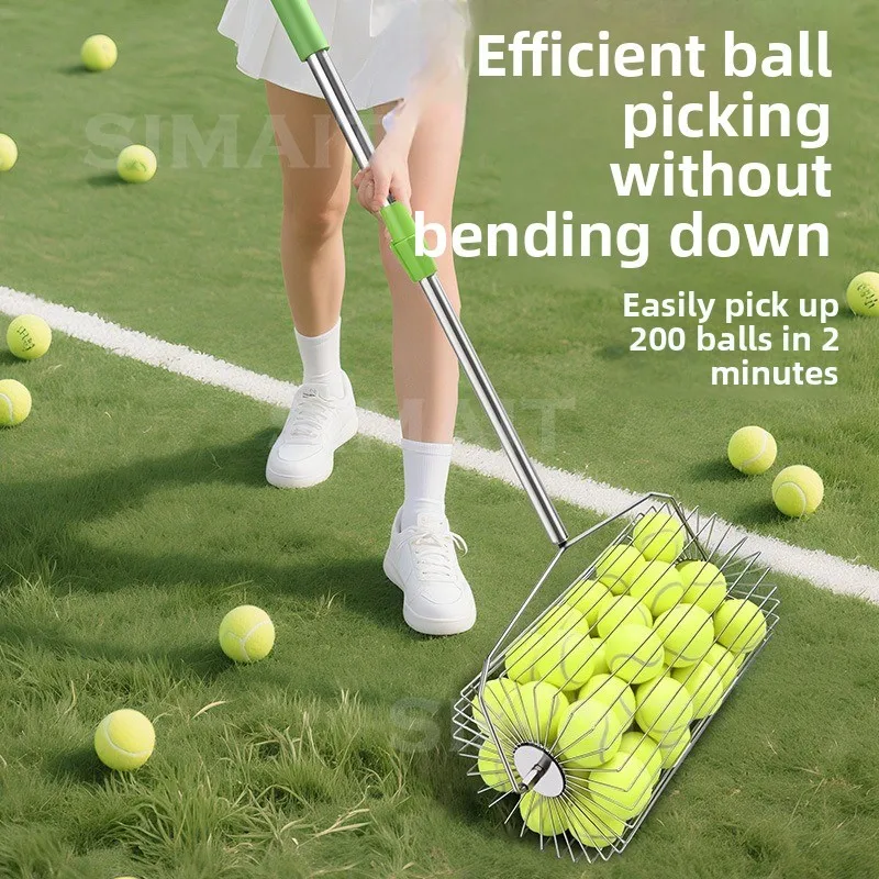 New Tennis Ball Picker, Hand Push All Stainless Steel Ball Picker, Telescopic Automatic, Fast Ball Collection