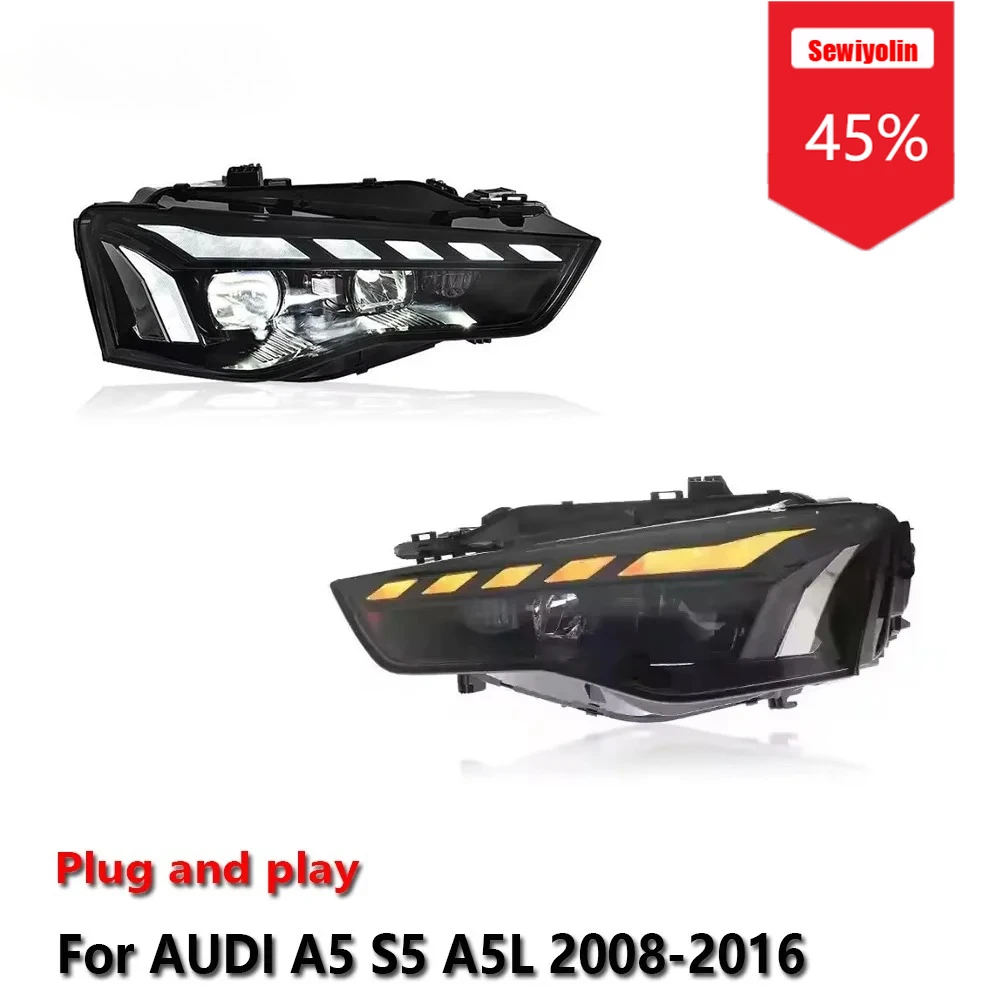 

Sewiyolin автомобильные светодиодные фары в сборе для Audi A5 S5 A5L 2008-2016 противотуманные фары DRL тормозной указатель поворота Plug and Play
