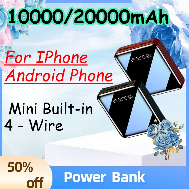 10000/20000mAh Mini Built-in 4 - Wire Power Bank for IPhone Android Phone Compact Lightweight and Thin PowerBank