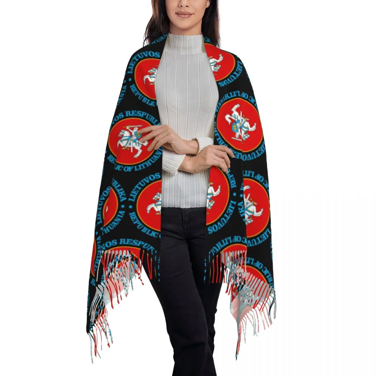 Lietuva Lithuania Coat Of Arms Scarf Tassel Scarves for Women Soft Warm Shawls and Wraps Long Fall Winter Shawl Wrap