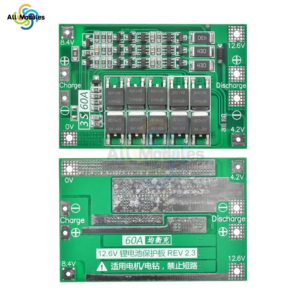 3S/4S 40A 60A Li-ion Lithium Battery Charger Protection Board 18650 BMS For Drill Motor 11.1V 12.6V/14.8V 16.8V Enhance/Balance