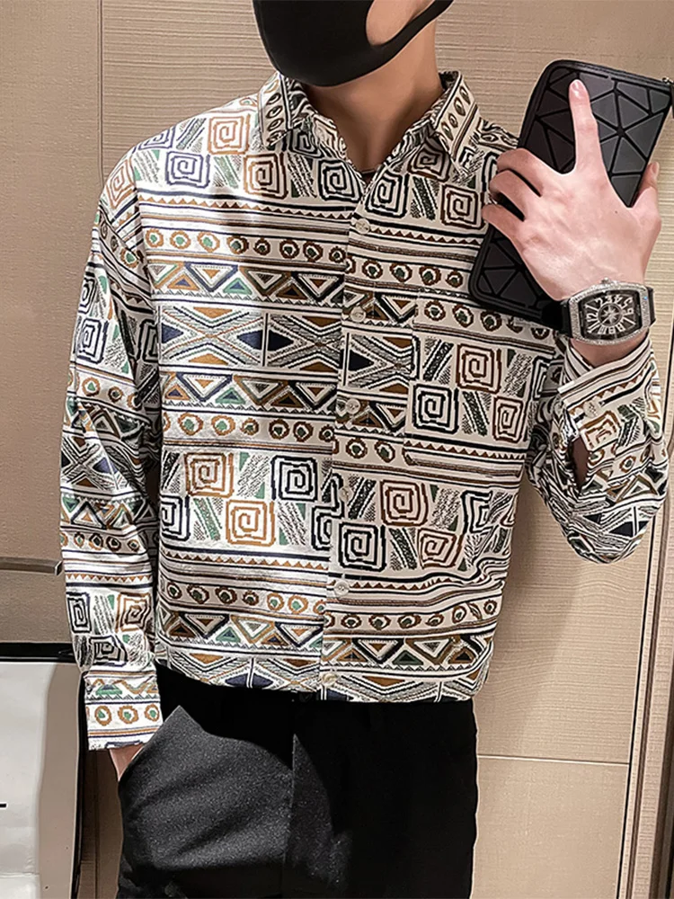 

Trendy Ethnic Sle Long Sve Men's irt Casual Haome Autumn Faion Loose Fit Button up Polyester Blend Youth